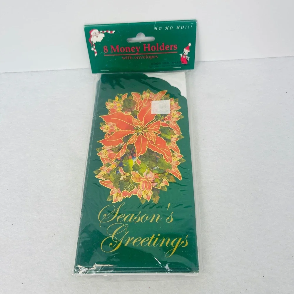 Vintage Christmas Money Holders 8 Pack Poinsettia Seasons Greetings Regent 91060